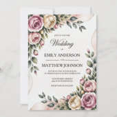 Blush & Rose Garden Floral Wedding Invitation Einladung (Vorderseite)