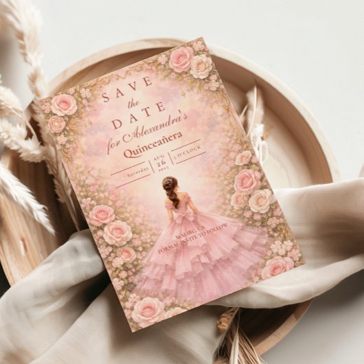 Blush Rose Garden Quinceañera Save The Date