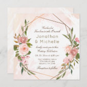 Blush Rose Geometrischer Rahmen Christliche Hochze Einladung (Vorne/Hinten)