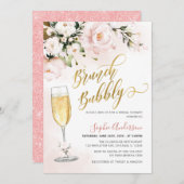 Blush Rose Glitzer Brunch und Bubbly Einladung (Vorne/Hinten)