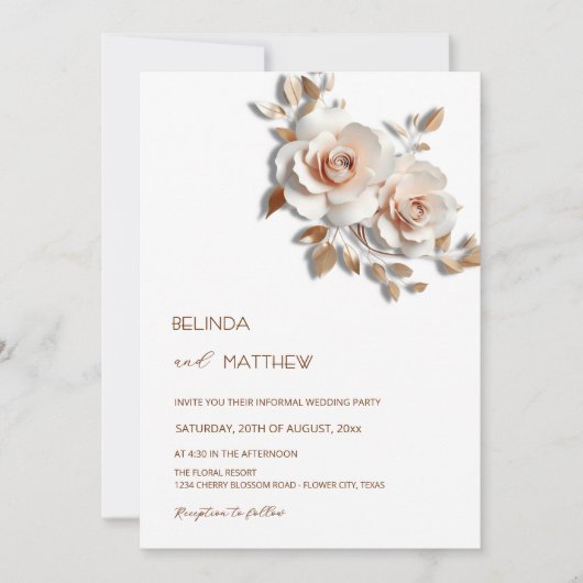 Blush Rose Gold 3D Flowers Simple Einladung (Vorderseite)