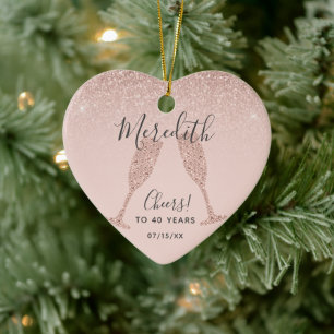 Blush Rose Gold 40th Birthday Heart Date of Birth Keramik Ornament