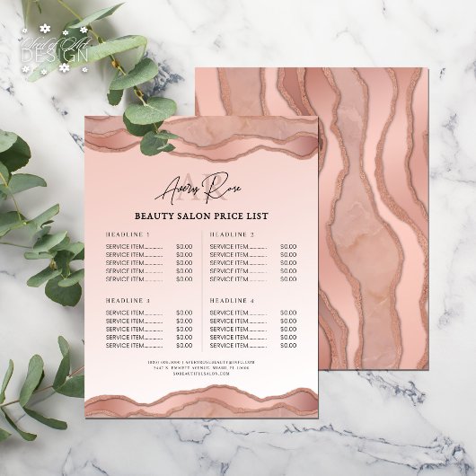 Blush Rose Gold Agate Schönheitssalon Preisliste