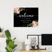Blush Rose & Gold auf Black Wedding Begrüßungszeic Poster (Heimbüro)