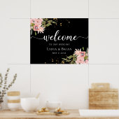 Blush Rose & Gold auf Black Wedding Begrüßungszeic Poster (Küche)