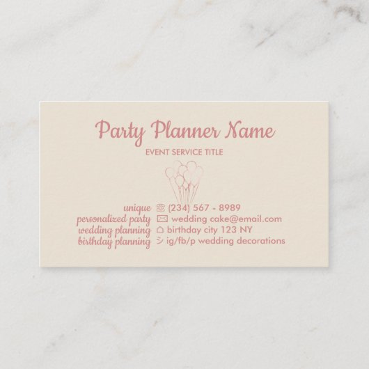 Blush Rose Gold Ballon Event Plane Social Media Visitenkarte (Rückseite)