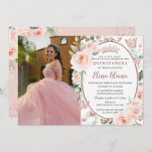 Blush Rose Gold Butterfliegen Quinceañera Einladung (Vorne/Hinten)