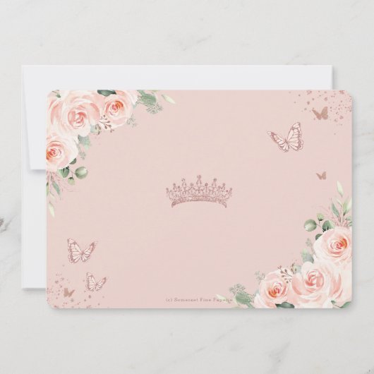 Blush Rose Gold Butterfliegen Quinceañera Save The Date (Rückseite)