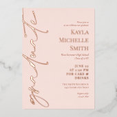 Blush Rose Gold Calligraphy Brass Graduation Party Folieneinladung (Vorderseite)