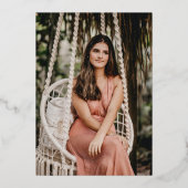 Blush Rose Gold Calligraphy Brass Graduation Party Folieneinladung (Rückseite)