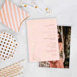 Blush Rose Gold Calligraphy Brass Graduation Party Folieneinladung
