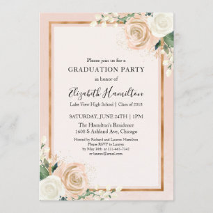 Blush & Rose Gold Chic Blues Graduierungsparty Einladung