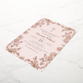Blush Rose Gold Cross Vintag Erste Kommune Folieneinladung (Gedreht)