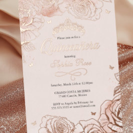 Blush Rose Gold Crown Rose Thema Quinceanera Folieneinladung