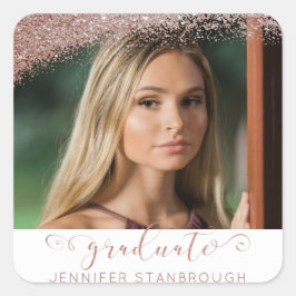 Blush & Rose Gold Elegantes Script Graduate Foto Quadratischer Aufkleber