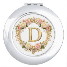 Blush Rose Gold Filigree Letter D Wedding Compact 