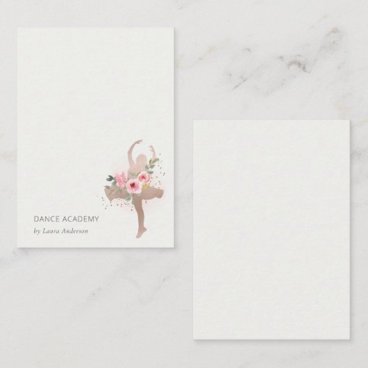 Blush Rose Gold Floral Dancer Academy Logo Mitteilungskarte (Vorne/Hinten)