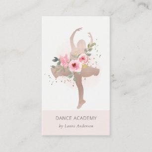 Blush Rose Gold Floral Dancer Academy Logo Visitenkarte