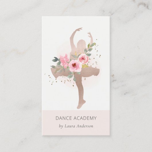 Blush Rose Gold Floral Dancer Academy Logo Visitenkarte (Vorderseite)