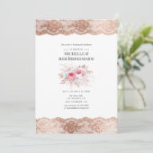 Blush & Rose Gold Floral & Lace Bridesmaid's Lunch Einladung (Stehend Vorderseite)