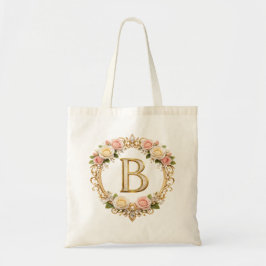Blush Rose Gold Floral Monogram Letter B Wedding Tragetasche