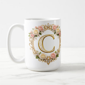 Blush Rose Gold Floral Monogram Letter C Wedding Kaffeetasse