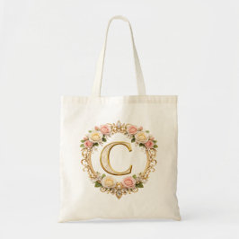 Blush Rose Gold Floral Monogram Letter C Wedding Tragetasche