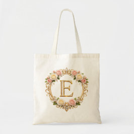 Blush Rose Gold Floral Monogram Letter E Wedding Tragetasche