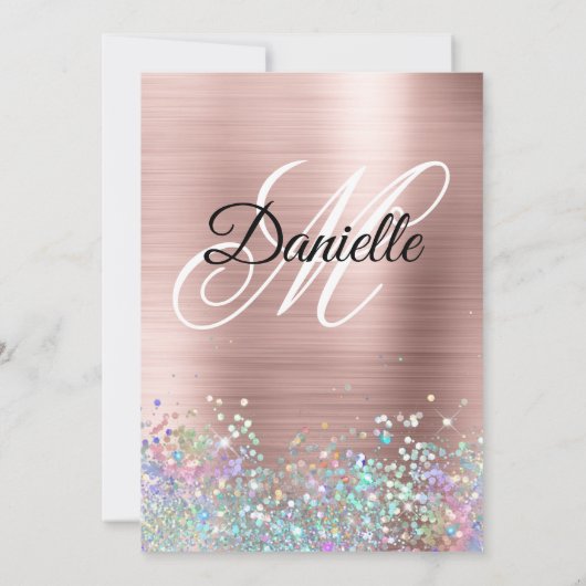Blush Rose Gold Foil Holo Glitzer Extravagant Mono Einladung (Rückseite)
