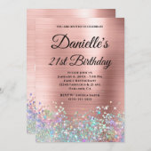 Blush Rose Gold Foil Holo Glitzer Extravagant Mono Einladung (Vorne/Hinten)