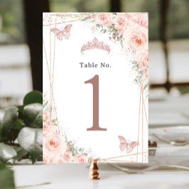 Blush Rose Gold Geburtstag Quinceanera Tischnummer