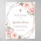 Blush Rose Gold Geometric Christening Sign Poster (Vorne)