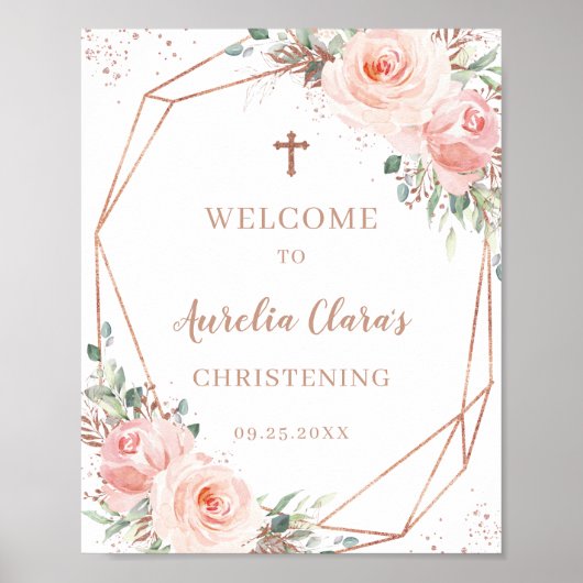 Blush Rose Gold Geometric Christening Sign Poster (Vorne)