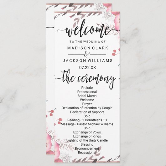 Blush & Rose Gold Gerahmt-Blumenzettel Programm (Vorne/Hinten)