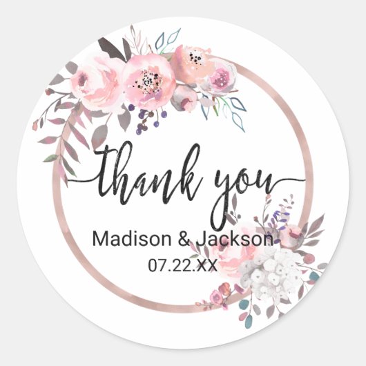 Blush & Rose Gold Gerahmte Aquarellfarbe Gastgesch Runder Aufkleber (Vorderseite)