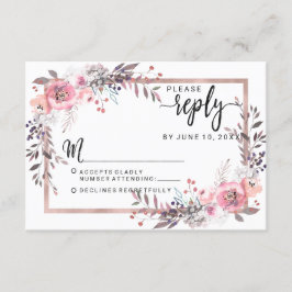 Blush & Rose Gold Gerahmte blumengeschmückte Hochz RSVP Karte