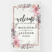 Blush & Rose Gold Gerahmte Blumenhochzeit Willkomm Banner (Vertikal)
