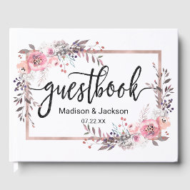Blush & Rose Gold Gerahmte Blumenzange Gästebuch