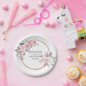 Blush & Rose Gold Gerahmte Blumenzange Pappteller (Party)