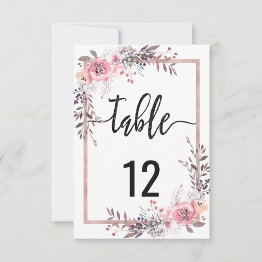 Blush & Rose Gold Gerahmte Hochzeiten Tischnummern (Vorderseite)