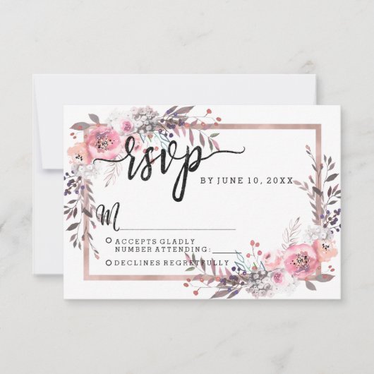 Blush & Rose Gold Gerahmte Hochzeitsreaktion RSVP Karte (Vorderseite)