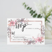 Blush & Rose Gold Gerahmte Hochzeitsreaktion RSVP Karte (Stehend Vorderseite)