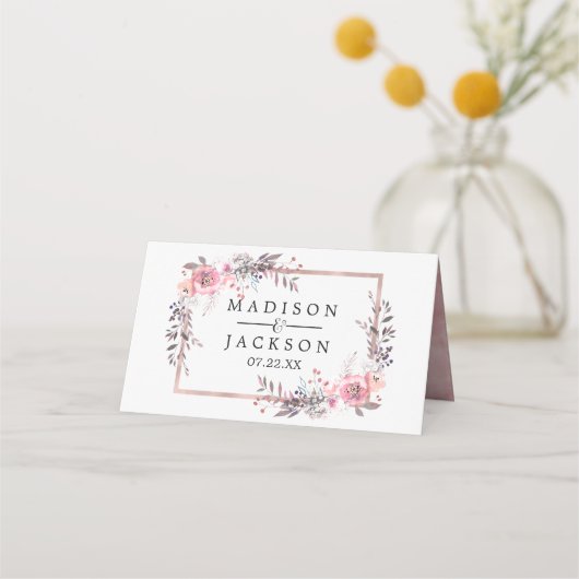 Blush & Rose Gold Gerahmte Tischnummer Sitzname Platzkarte (Rückseite)