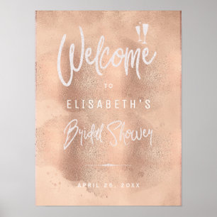 Blush Rose Gold Glitzer Brautparty Begrüßungszeich Poster