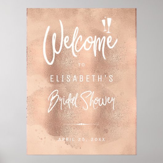 Blush Rose Gold Glitzer Brautparty Begrüßungszeich Poster (Vorne)
