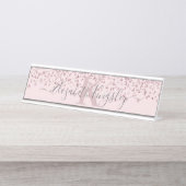 Blush Rose Gold Glitzer Diamond Monogram Schreibtischnamensplakette (Vorderseite )