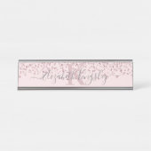 Blush Rose Gold Glitzer Diamond Monogram Schreibtischnamensplakette (Vorderseite )