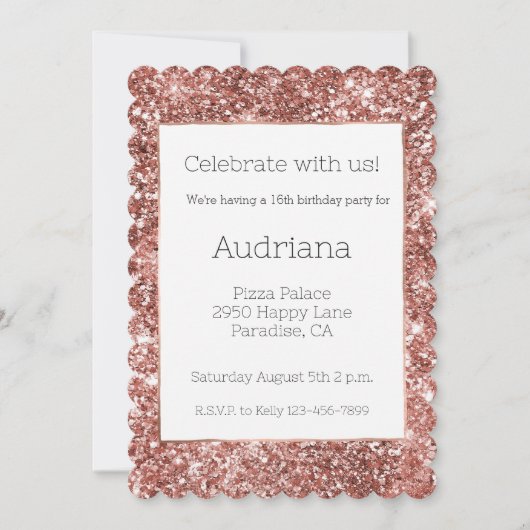 Blush Rose Gold Glitzer Glitz 16. Geburtstag Einladung (Vorderseite)