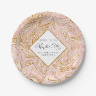 Blush Rose Gold Glitzer Marmor Hochzeitsempfang Pappteller