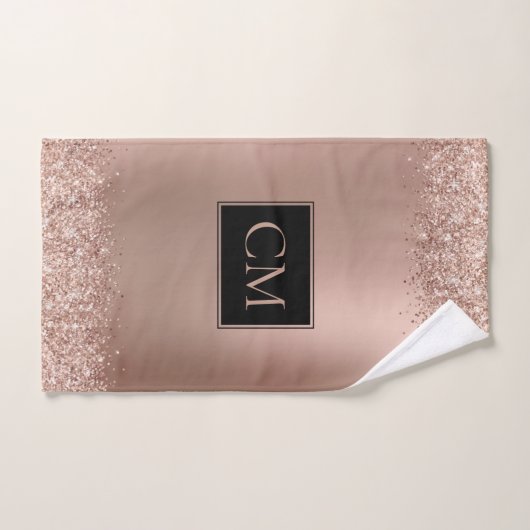 Blush Rose Gold Glitzer Metallic Monogramm Badhandtuch Set (Handtuch)